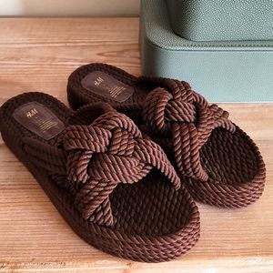 H&M Dark Brown Braided Slides